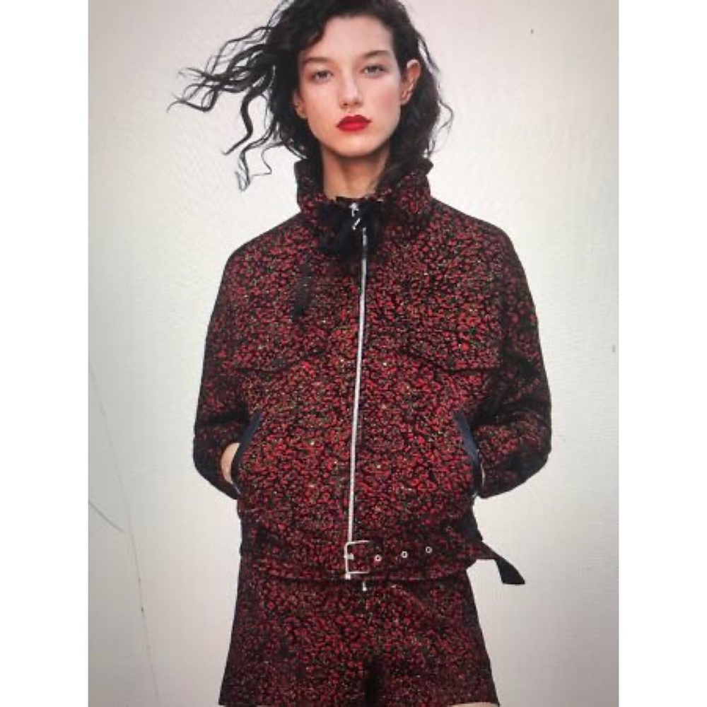 ZARA BLACK AND RED LEOPARD PRINT JACQUARD JACKET